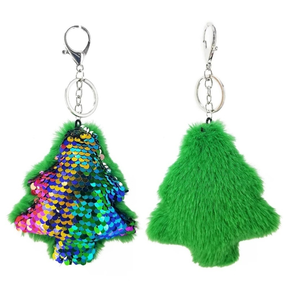 Tree Rainbow Sequins Puff Pom Purse Charm